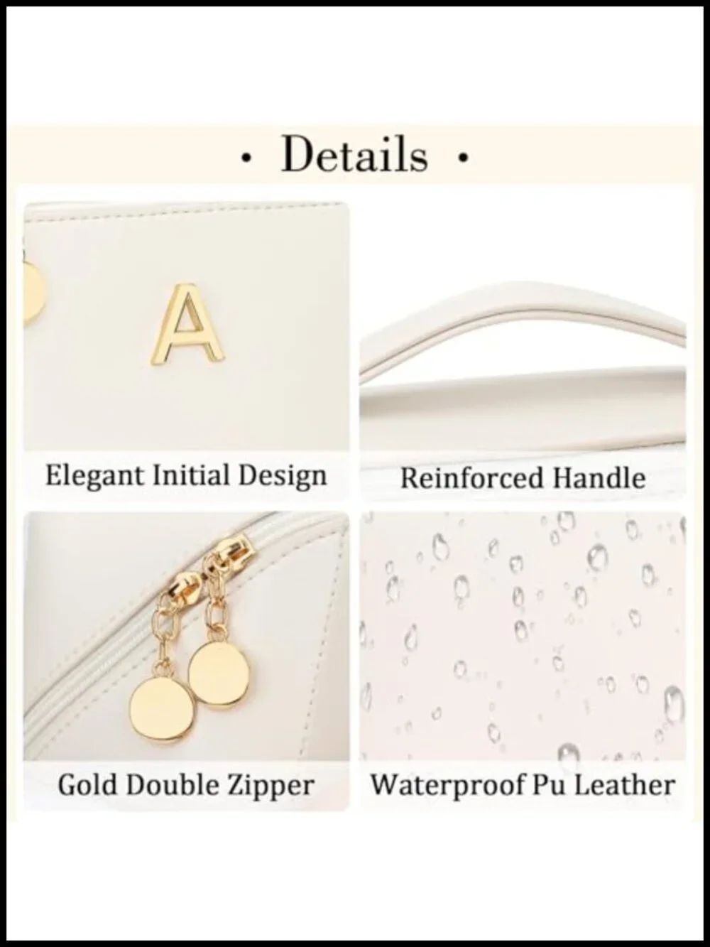 Monogram Initial Makeup Bag - PU Leather Cosmetic Case with Top Handle and